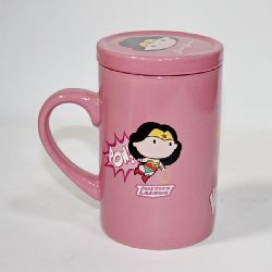 Darlie's promotional straight ceramic coffee mug with lid