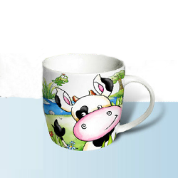 White porcelain mug cow design