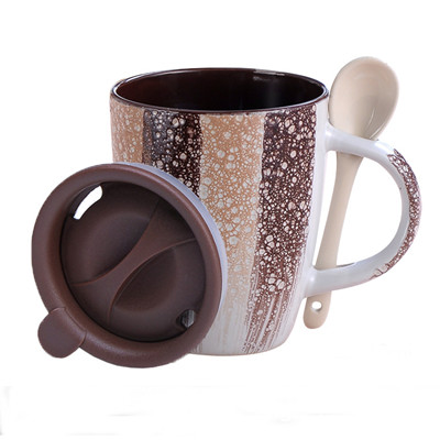 340cc glaze brushed coffee mug with spoon