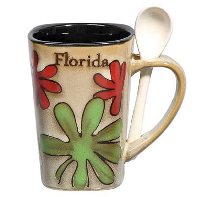 340cc hand painted Florida&flower coffee mug  with spoon