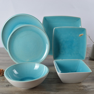 6pcs cracked ice glazed ceramic dinner set