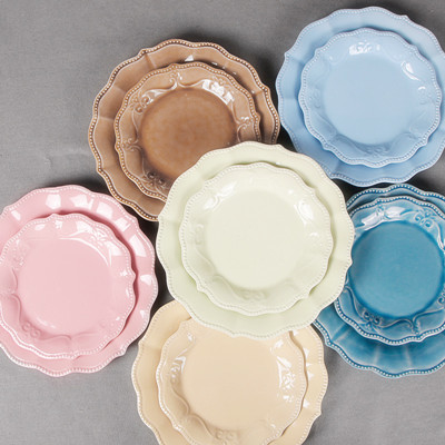 Colorful glazed ceramic round salad plate