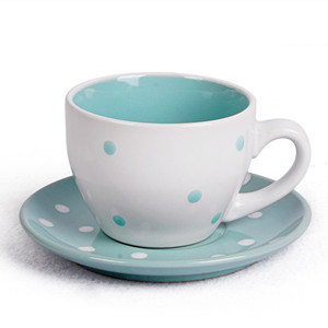 Pure colorful glazed coffee cup&saucer with small dots printed
