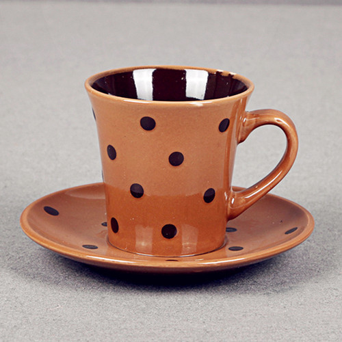 Colorful glazed coffee cup&saucer with dots painted