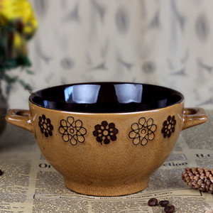 5.7'' handpainted bowl with two handles