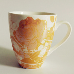 300cc full golden flower printed ceramic coffee mug