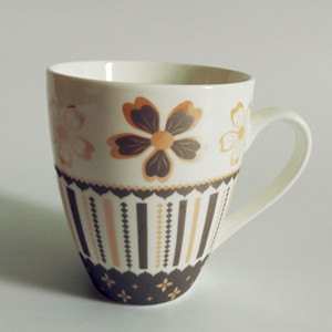 300cc full gray golden flower printed ceramic coffee mug series