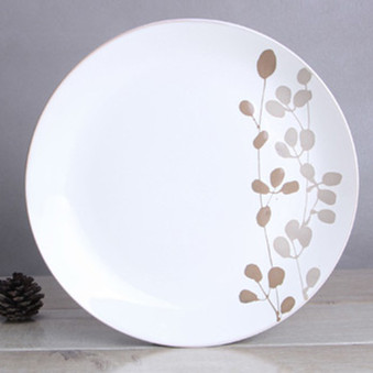 10.5'' grass leaves handprinted ceramic round plate