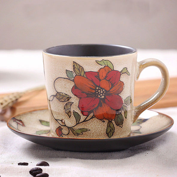 200cc flower branch handprinted coffee cup&saucer