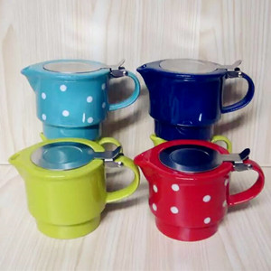 400cc color glaze ceramic teapot with stainless steel lid and filter