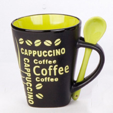 Glaze ceramic coffee mug with spoon