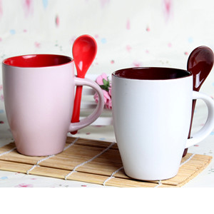 310cc tow tone pure glazed ceramic mug with spoon