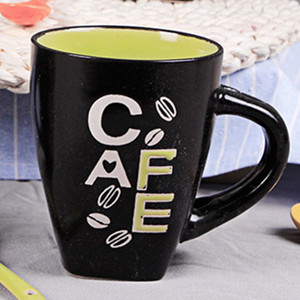 300cc color glaze ceramic coffee mug with spoon