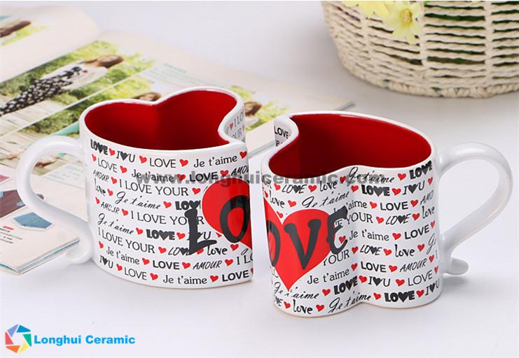 Personalized ceramic couple mug for lovers with heart shape