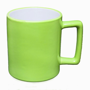 Custom two-tone color glaze square handle cermaic coffee mug