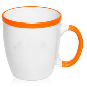 12oz Two-tone festival promotional ceramic coffee mug with color top rim and handle