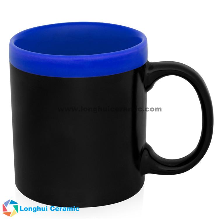 12oz glam two-tone black exterior color inside and top rim matte ceramic coffee mug