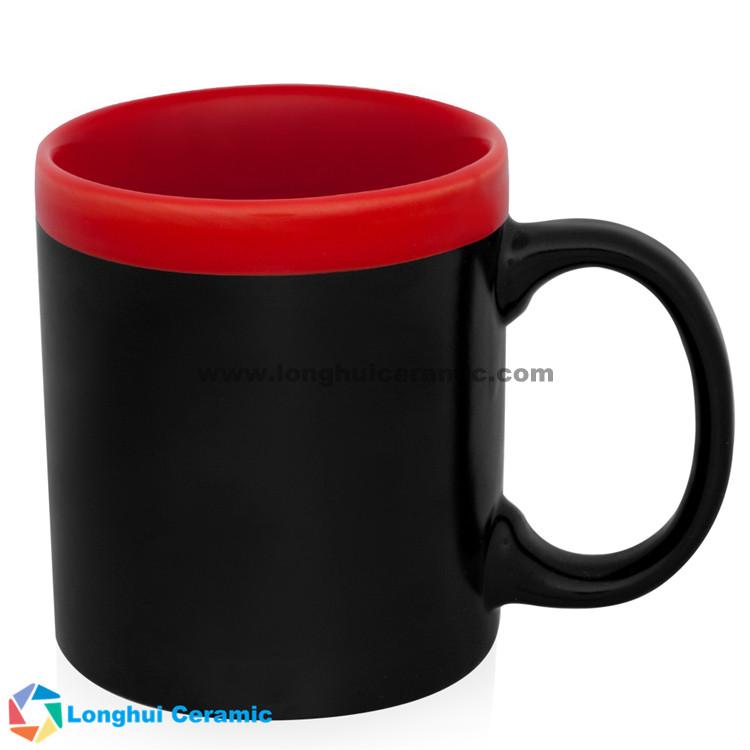 12oz glam two-tone black exterior color inside and top rim matte ceramic coffee mug