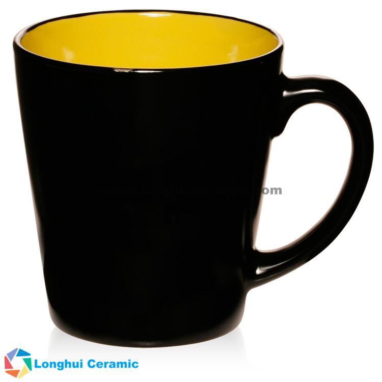 12oz Two-tone black matte exterior glossy colored interior personalized ceramic latte mug