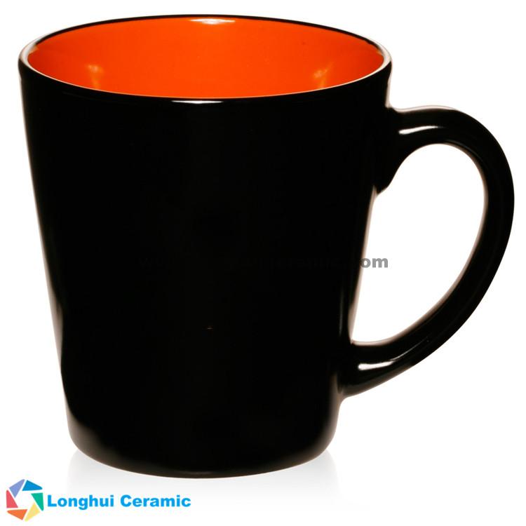 12oz Two-tone black matte exterior glossy colored interior personalized ceramic latte mug