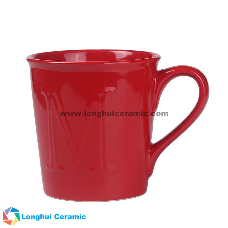 Logo-embossed custom ceramic coffee mug