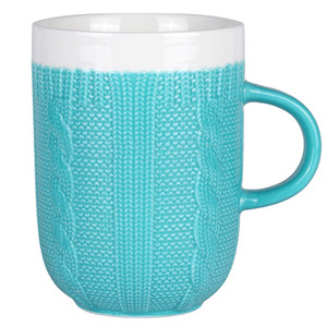 13oz Custom two-tone cable knit design ceramic coffee mug