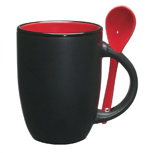 12oz Custom matte color exterior ceramic coffee mug with color spoon