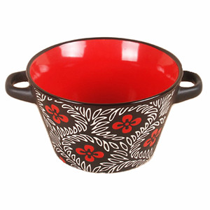 5.5'' Two-tone color unique flower pattern ceramic soup bowl with two ears
