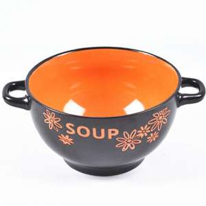 5.5'' Two-tone two-ear colorful simple pattern ceramic soup bowl