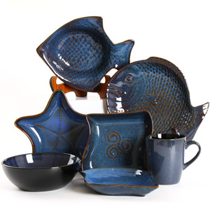 5pcs Marine life shape reactive glaze ceramic dinnerware set