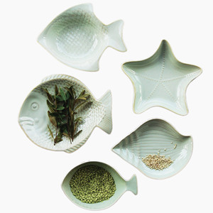 5pcs Marine life shape pure glaze ceramic dinnerware set