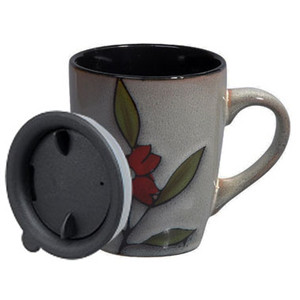 12oz hand painted flower&leaves ceramic coffee mug with lid