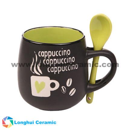 11oz love design ceramic cappuccino cup with spoon and lid