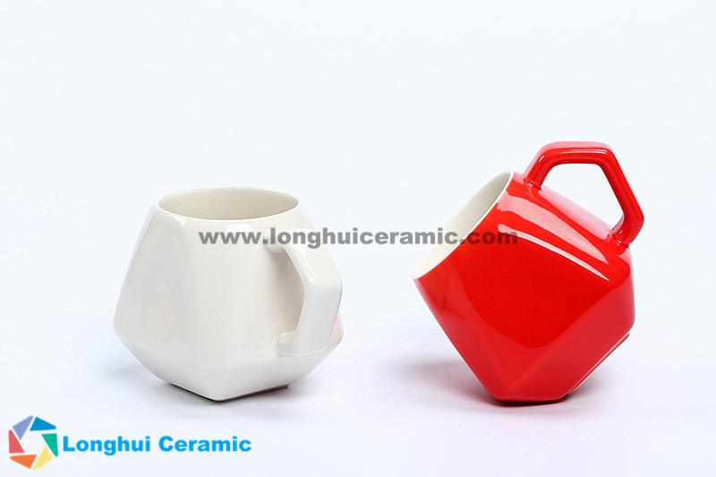 270cc Glossy colorful diamond shaped ceramic coffee mug 