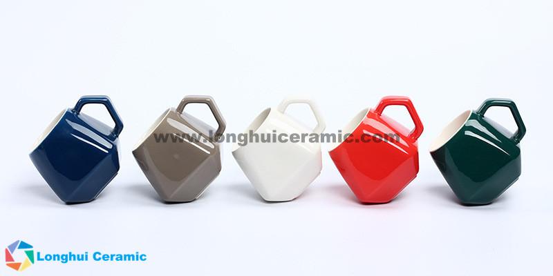 270cc Glossy colorful diamond shaped ceramic coffee mug 