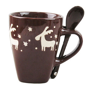 12oz Christmas elk hand-painted ceramic spooner mug