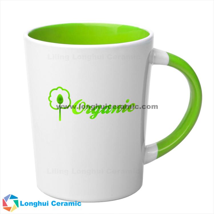 15oz two tone cone shaped latte custom coffee mug ceramic with color handle