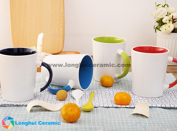 15oz two tone cone shaped latte custom coffee mug ceramic with color handle
