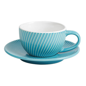 9oz stripe embossed ceramic coffee cup and saucer