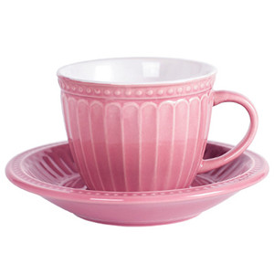 275cc flower petal embossed ceramic cup and saucer