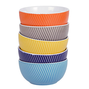 5.5inch color spiral stripe embossed ceramic cereal bowl