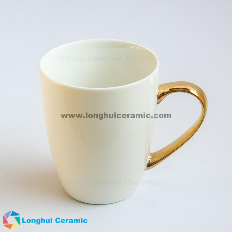12oz elegant custom printed gold handle plated ceramic mug