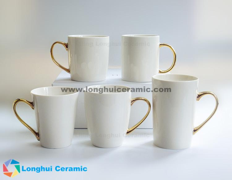 14oz customizable gift design ceramic mug luxury golden handle