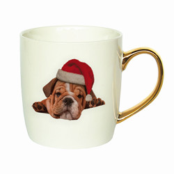 12oz fashionable custom christmas design gold handle ceramic cup